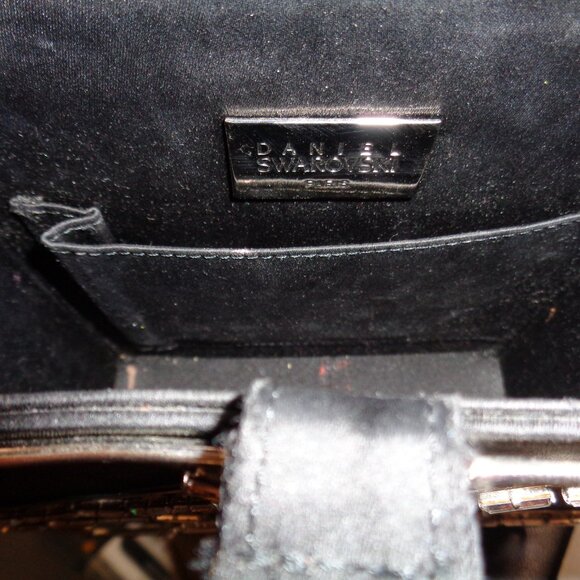 Daniel Swarovski Paris Cage Evening Bag Black Satin and Baguette Rhinestones - Picture 9 of 10